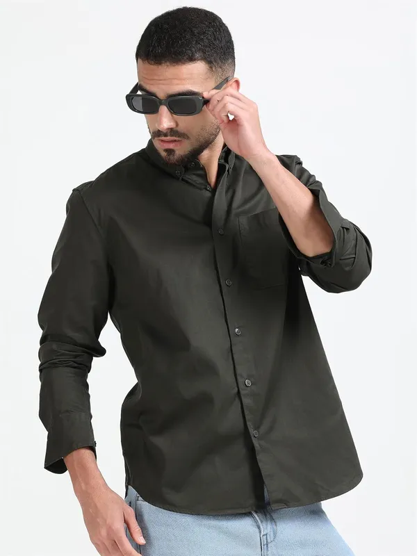 Olive_Green_Cotton_Premium_&_Elegant_Full_Sleeve_Casual_Shirt_For_Men
