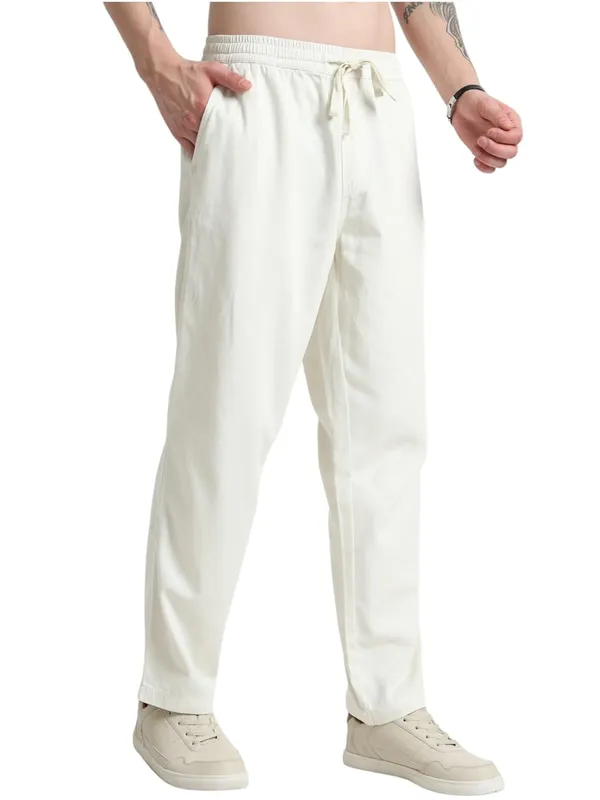 White_Cotton_Premium_&_Elegant_Full_Length_Casual_Pant_For_Men
