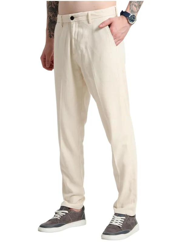 White_Cotton_Linen_Premium_&_Elegant_Full_Length_Casual_Trouser_For_Men