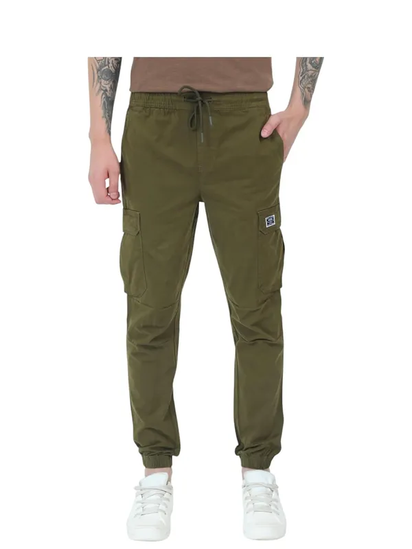 Green_Cotton_Drawstring_Waist_With_Side_Pockets_Cargo_Jogger_For_Men
