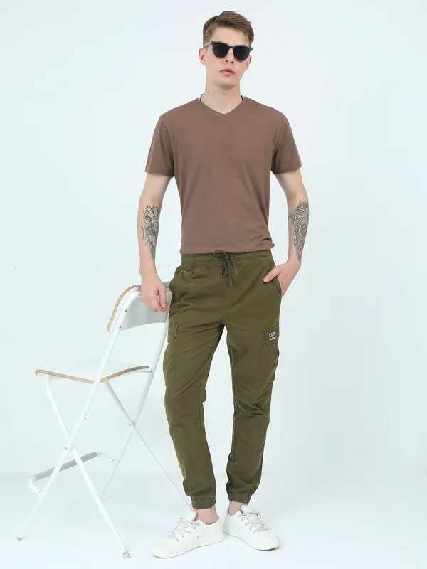 Green_Cotton_Drawstring_Waist_With_Side_Pockets_Cargo_Jogger_For_Men