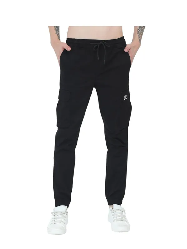 Black_Cotton_Drawstring_Waist_With_Side_Pockets_Cargo_Jogger_For_Men