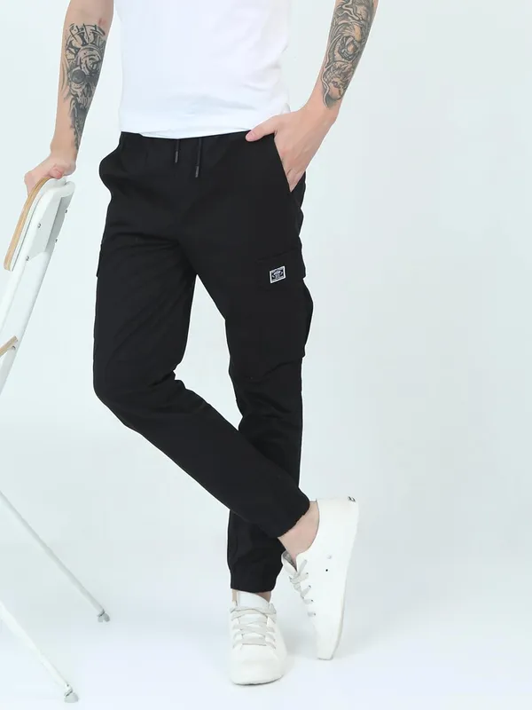 Black_Cotton_Drawstring_Waist_With_Side_Pockets_Cargo_Jogger_For_Men