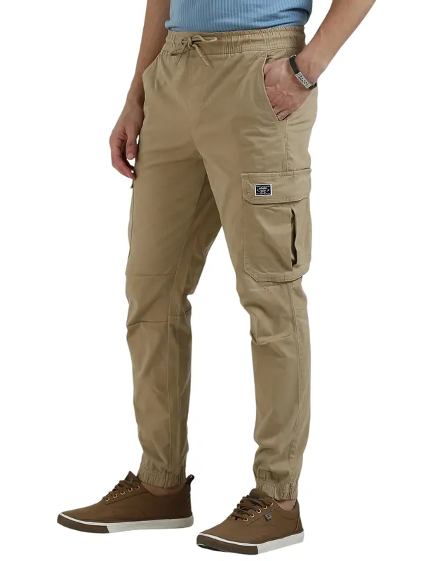 Beige_Cotton_Drawstring_Waist_With_Side_Pockets_Cargo_Jogger_For_Men