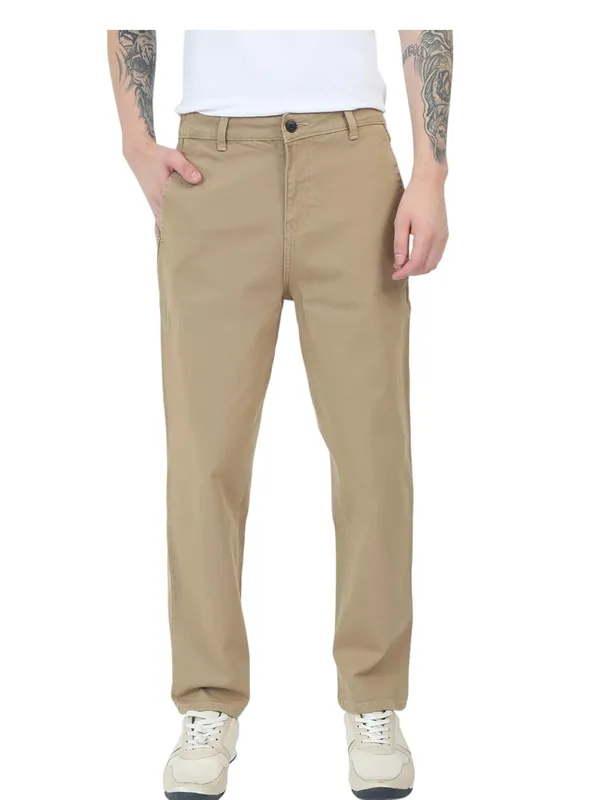 Beige_Denim_Full_Length_Casual_Trouser_For_Men
