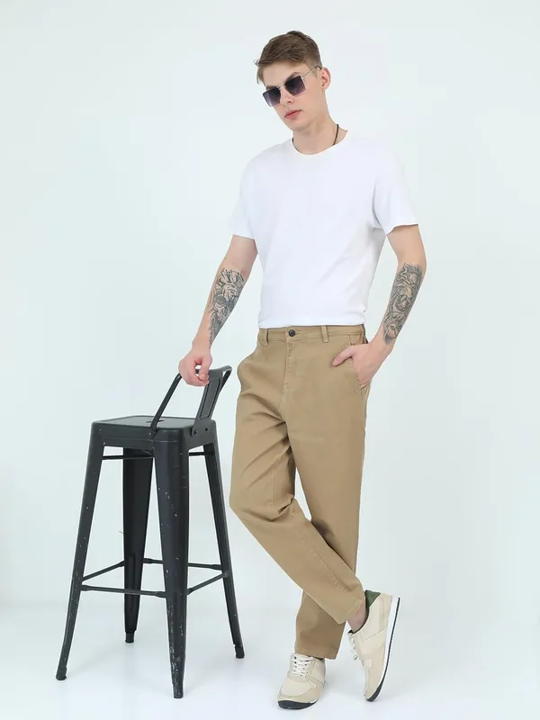 Beige_Denim_Full_Length_Casual_Trouser_For_Men