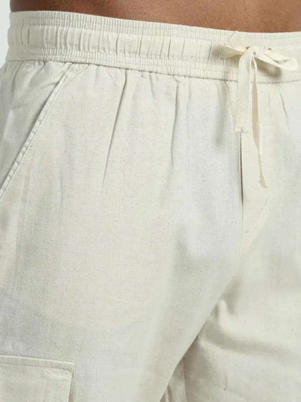 Off_White_Linen_Drawstring_Waist_Regular_Fit_Cargo_For_Men