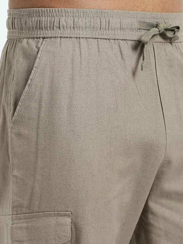 Beige_Linen_Drawstring_Waist_Regular_Fit_Cargo_For_Men