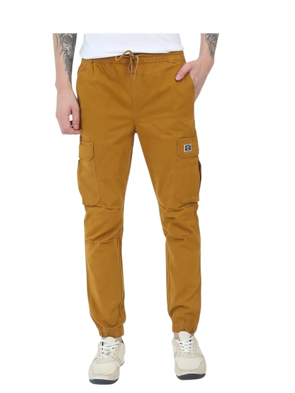 Khaki_Cotton_Drawstring_Waist_With_Side_Pockets_Cargo_Jogger_For_Men