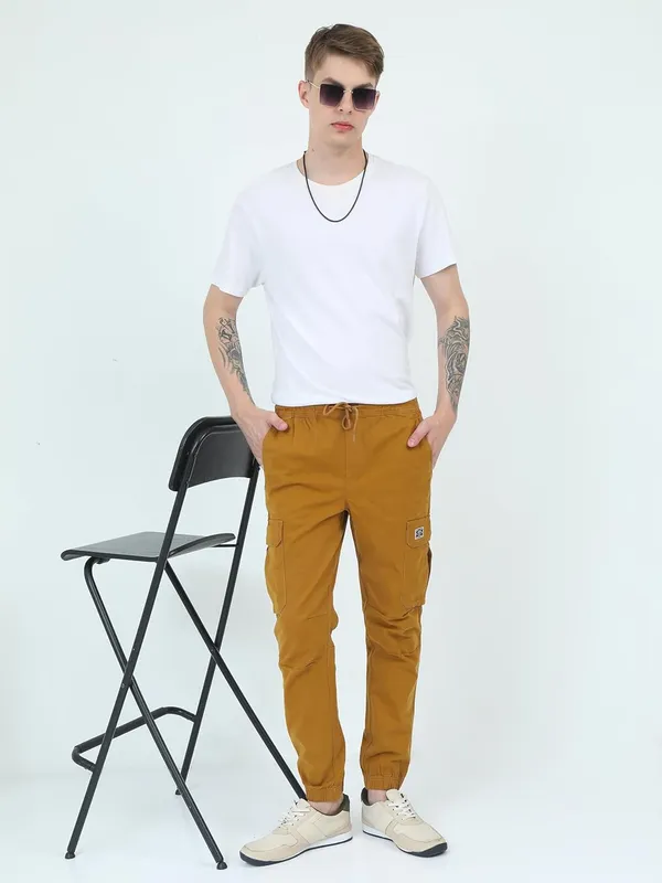 Khaki_Cotton_Drawstring_Waist_With_Side_Pockets_Cargo_Jogger_For_Men