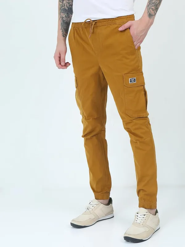 Khaki_Cotton_Drawstring_Waist_With_Side_Pockets_Cargo_Jogger_For_Men