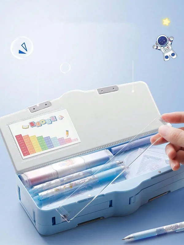 Blue_Magnetic_Pencil_Box_For_Kids__Multi-Layer,_Automatic_Button-Operated_Storage_Case_For_School_&_Art_Supplies