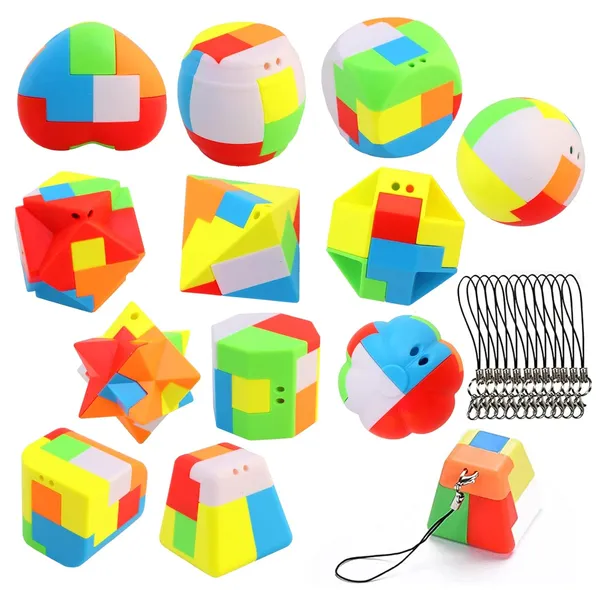 12_Pack_3D_Puzzle_Keychain_Set_–_Mini_Brain_Teaser_IQ_Toys_for_Kids_and_Adults,_Colorful_Interlocking_Logic_Games_with_Lanyards