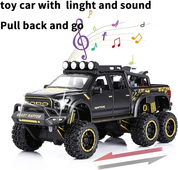 1:24_Big_Ford_Raptor_F150_Toy_Car_Metal_Pull_Back_Diecast_Car_with_Openable_Door_and_Sound_Light,_Gifts_Toys_for_Kids_Multicolor_(_As_per_availability_)