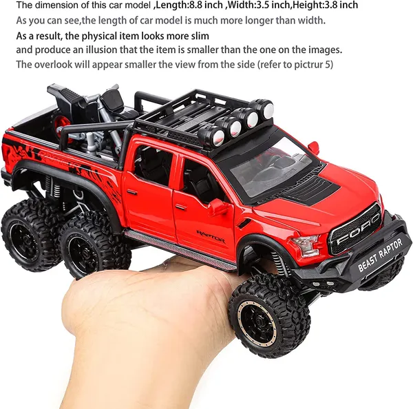 1:24_Big_Ford_Raptor_F150_Toy_Car_Metal_Pull_Back_Diecast_Car_with_Openable_Door_and_Sound_Light,_Gifts_Toys_for_Kids_Multicolor_(_As_per_availability_)