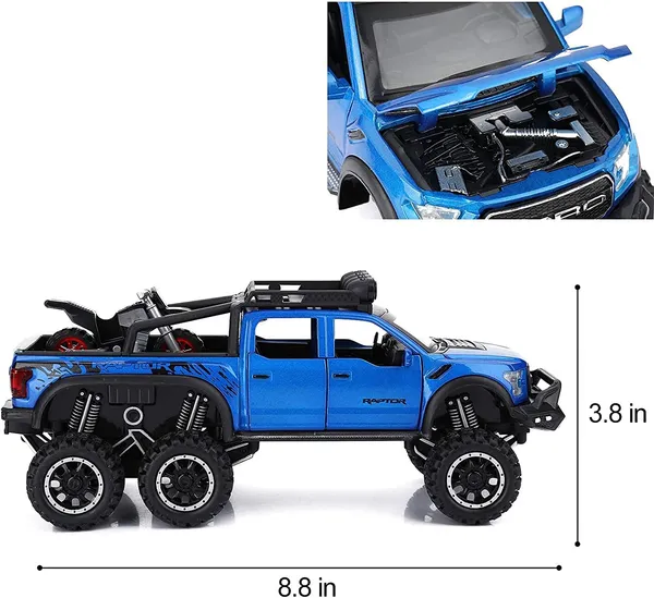 1:24_Big_Ford_Raptor_F150_Toy_Car_Metal_Pull_Back_Diecast_Car_with_Openable_Door_and_Sound_Light,_Gifts_Toys_for_Kids_Multicolor_(_As_per_availability_)
