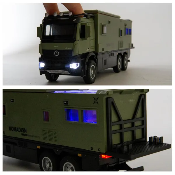 1:24_Diecast_Mercedes-Benz_Nomadism_Camper_Truck_with_Pop-Up_Roof,_Stairs_&_Dirt_Bike_–_Toy_for_Kids_&_Collectors_Multicolour_(_As_per_availability_)
