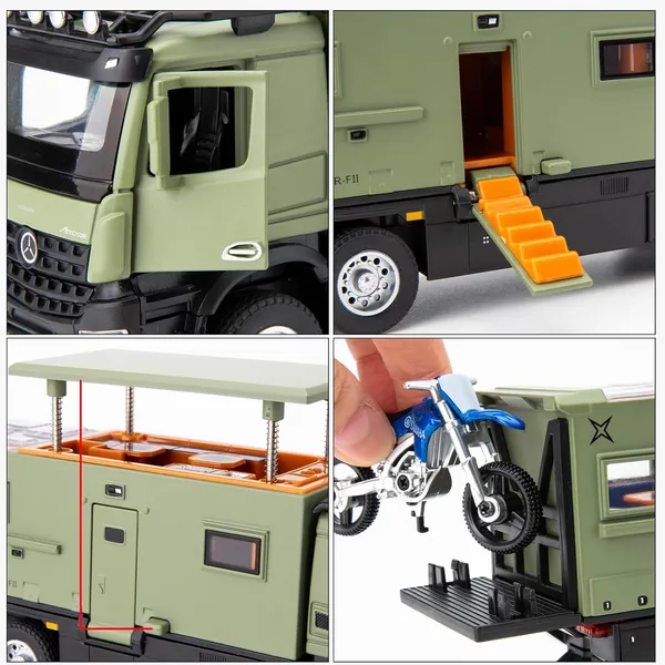 1:24_Diecast_Mercedes-Benz_Nomadism_Camper_Truck_with_Pop-Up_Roof,_Stairs_&_Dirt_Bike_–_Toy_for_Kids_&_Collectors_Multicolour_(_As_per_availability_)