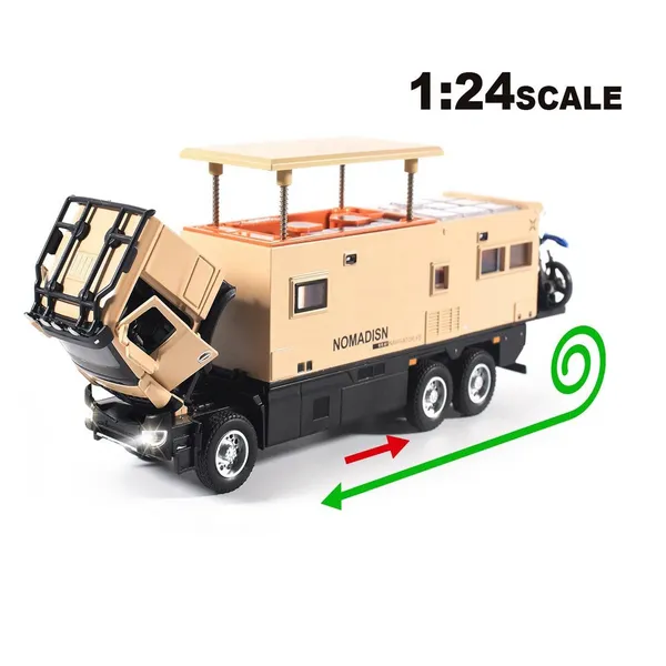 1:24_Diecast_Mercedes-Benz_Nomadism_Camper_Truck_with_Pop-Up_Roof,_Stairs_&_Dirt_Bike_–_Toy_for_Kids_&_Collectors_Multicolour_(_As_per_availability_)