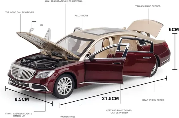 1:24_Scale_Mercdes_MayBach_S600_Alloy_Car_Model_Diecast_Toy_Vehicles_For_Kids_With_Lights_And_Music,Gifts_For_Boys_And_Girls__Multicolor_(As_per_availability)