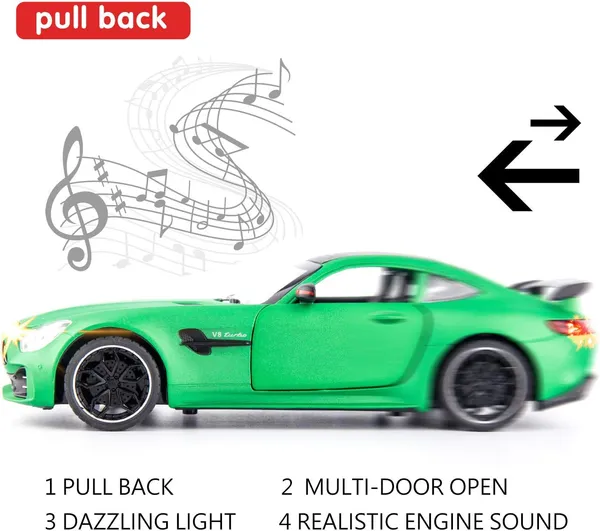 1:32_Benz_AMG_GTR_Toy_Cars_Model_Car,_Zinc_Alloy_Pull_Back_Toy_car_with_Sound_and_Light_for_Kids_Boy_Girl_Gift(Green)