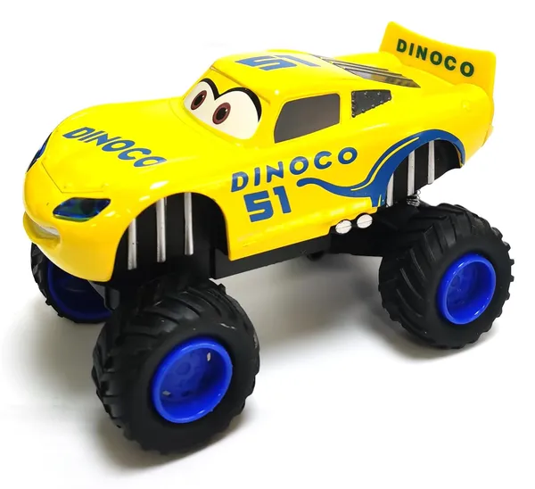 Dinoco_51_Monster_Truck_Toy_-_Disney_Pixar_Cars_Inspired,_Pull-Back_Action_Car_for_Kids,_Yellow_Cruz_Ramirez_Design,_Big_Wheel_Off-Road_Vehicle_for_Boys_and_Girls,_Birthday_Gift_Multicolor_(_As_per_availability_)