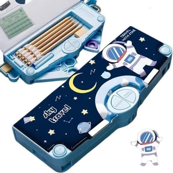 Blue_Magnetic_Pencil_Box_For_Kids__Multi-Layer,_Automatic_Button-Operated_Storage_Case_For_School_&_Art_Supplies
