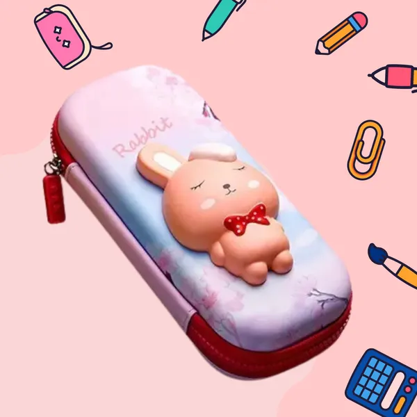 Pink_3D_Bunny_Pencil_Case__Cute_Cartoon_Hardtop_Stationery_Pouch_For_Kids_&_Students