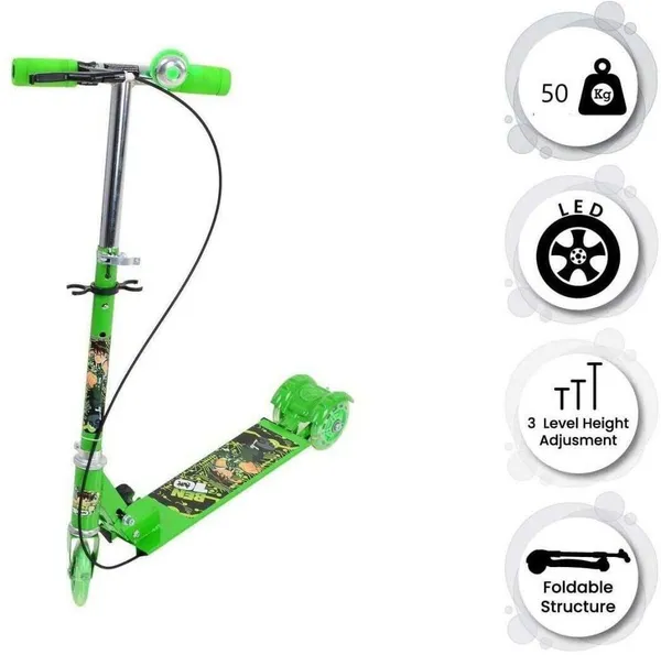 Green_Triglide_Pro_3-Wheel_Kids_Scooter__Foldable,_Led_Wheels,_Adjustable_Height,_Brake_&_Bell