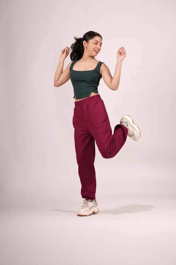 Cranberry_Red_Cuddle_Up_Joggers_For_Women