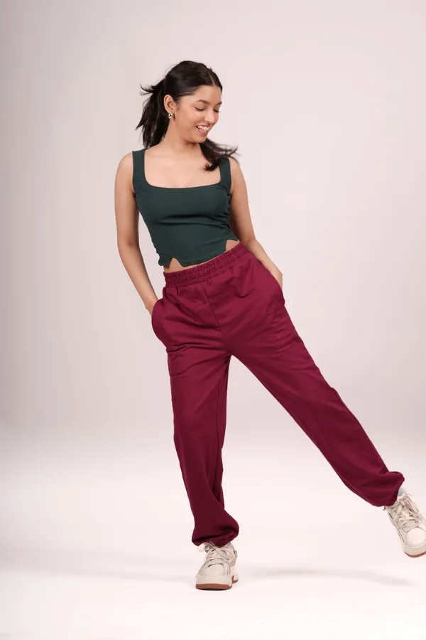 Cranberry_Red_Cuddle_Up_Joggers_For_Women