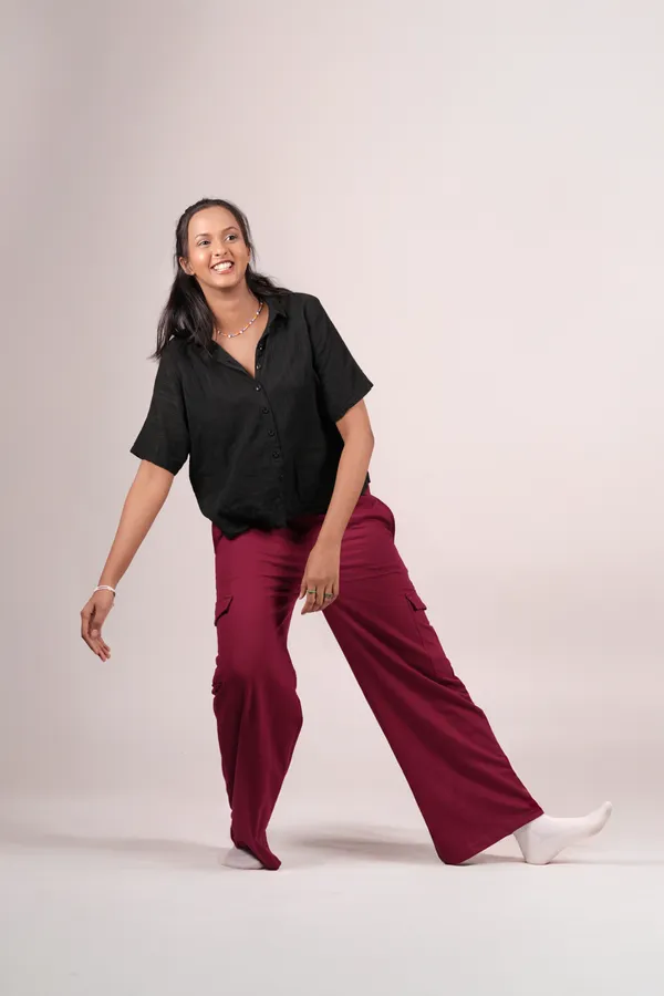 Cranberry_Red_Wide_Leg_Cargos_For_Women