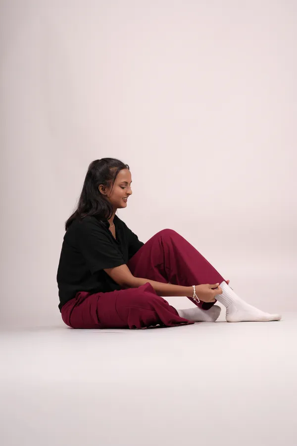 Cranberry_Red_Wide_Leg_Cargos_For_Women
