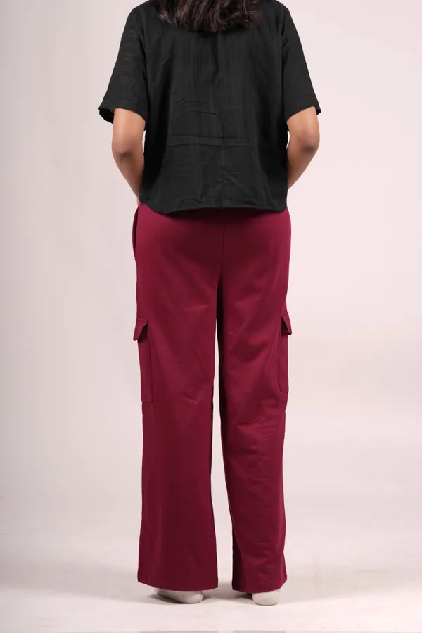 Cranberry_Red_Wide_Leg_Cargos_For_Women