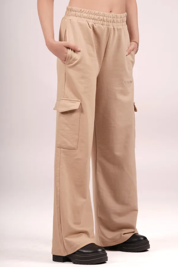 Beige_&_Red_Wide_Leg_Cargos_For_Women_(Pack_Of_2)