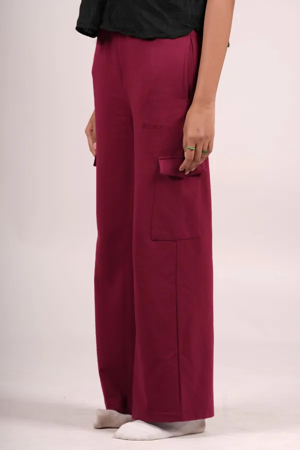 Beige_&_Red_Wide_Leg_Cargos_For_Women_(Pack_Of_2)