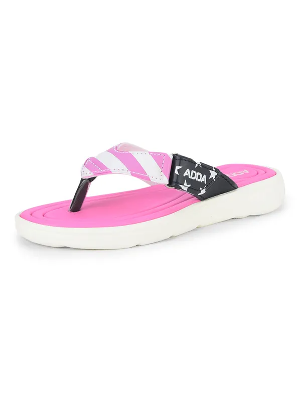 Pink_&_White_Lightweight_Trendy_Design_EVA_Stripes_Thong_Flip-Flop_For_Women