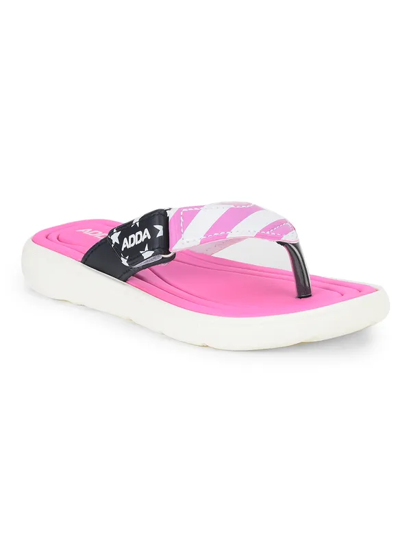 Pink_&_White_Lightweight_Trendy_Design_EVA_Stripes_Thong_Flip-Flop_For_Women