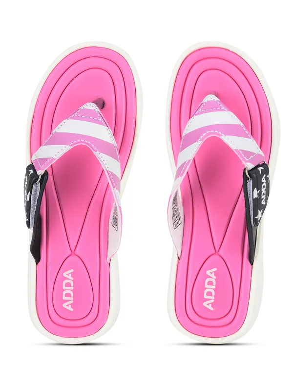 Pink_&_White_Lightweight_Trendy_Design_EVA_Stripes_Thong_Flip-Flop_For_Women