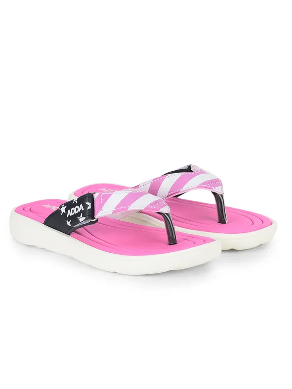 Pink_&_White_Lightweight_Trendy_Design_EVA_Stripes_Thong_Flip-Flop_For_Women