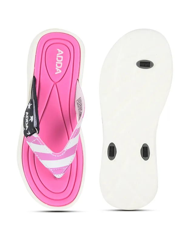 Pink_&_White_Lightweight_Trendy_Design_EVA_Stripes_Thong_Flip-Flop_For_Women