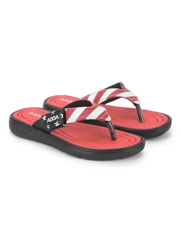 Red_&_Black_Lightweight_Trendy_Design_EVA_Stripes_Thong_Flip-Flop_For_Women