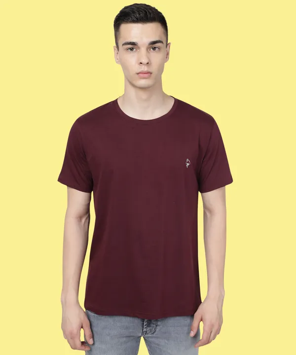 Purple_Cotton_Blend_Solid_T-Shirt_For_Men