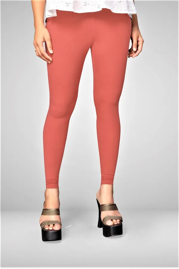 Orange_Cotton_Blend_Solid_Legging_For_Women