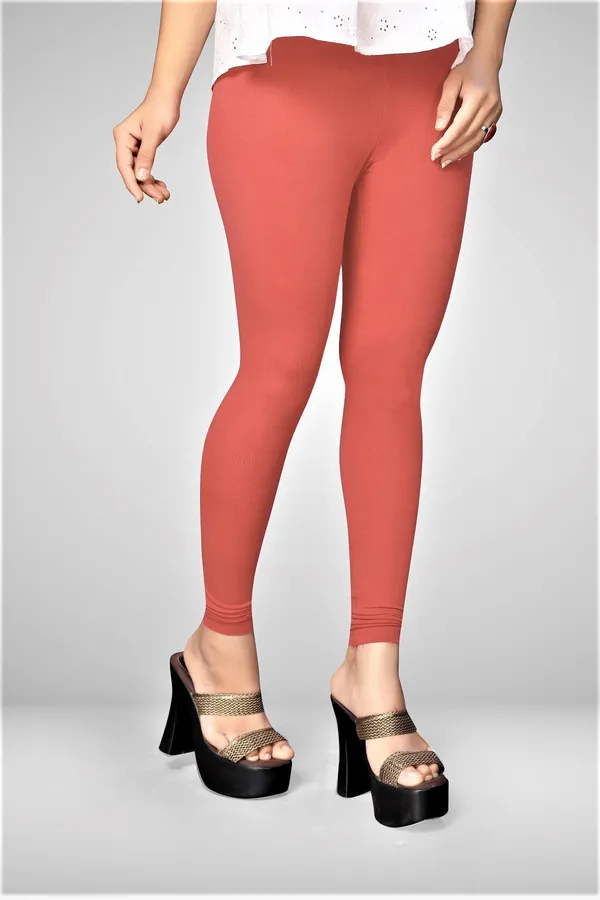 Orange_Cotton_Blend_Solid_Legging_For_Women