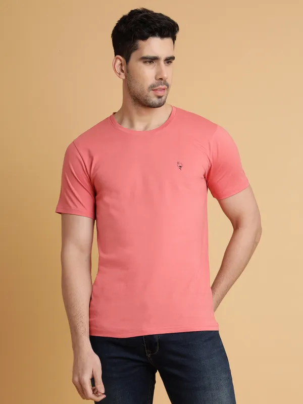 Pink_Cotton_Blend_Solid_T-Shirt_For_Men_&_Women