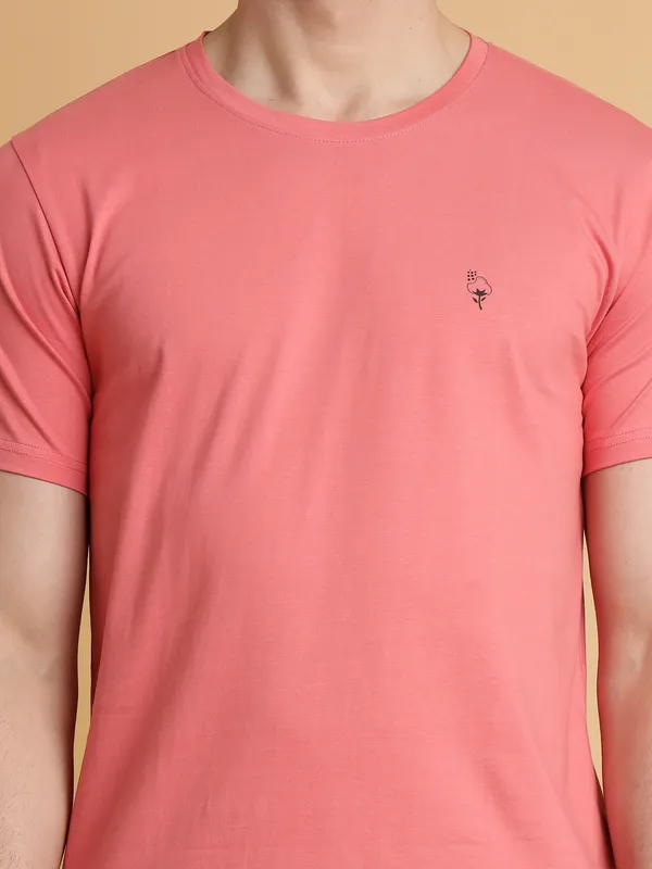 Pink_Cotton_Blend_Solid_T-Shirt_For_Men_&_Women