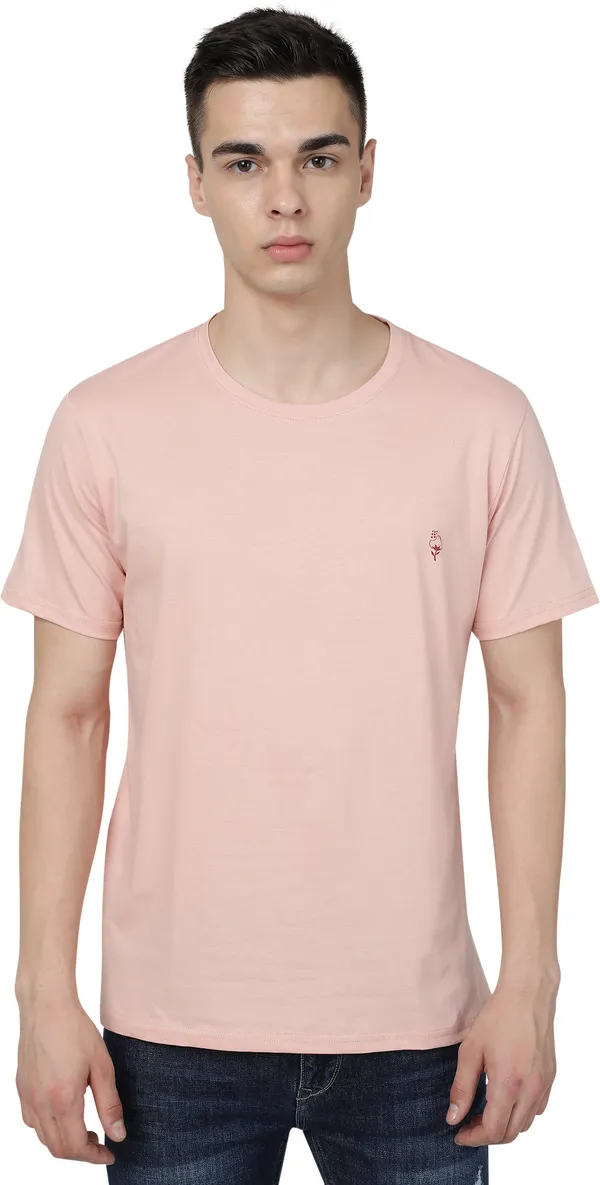 Orange_Cotton_Blend_Solid_T-Shirt_For_Men