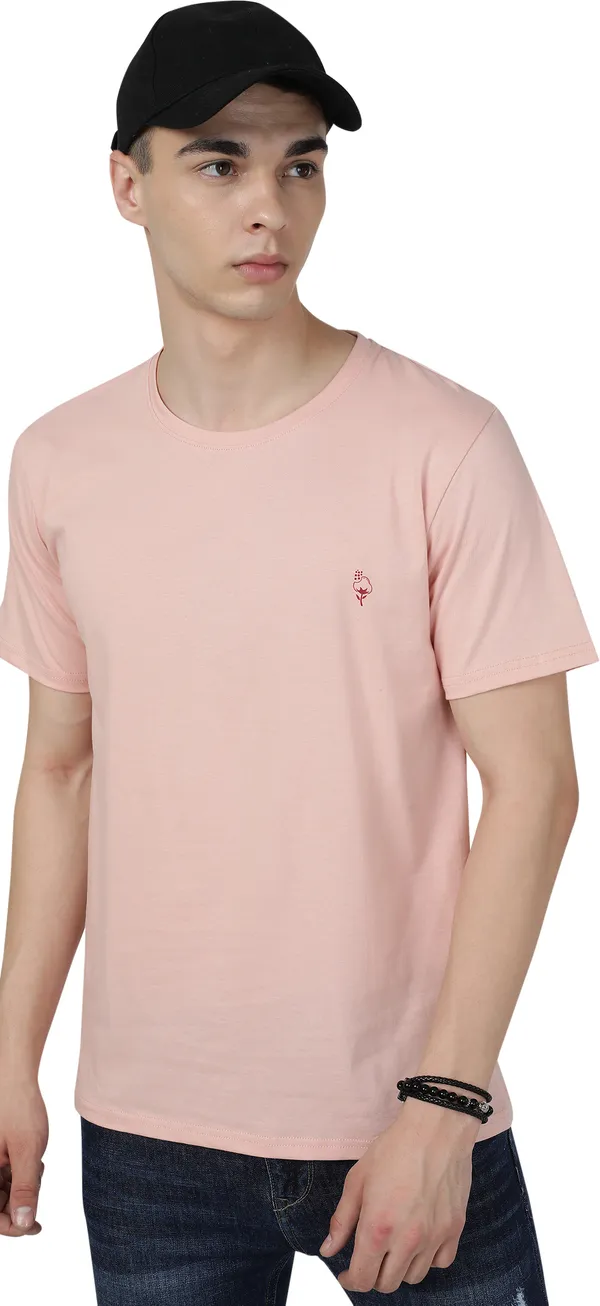 Orange_Cotton_Blend_Solid_T-Shirt_For_Men