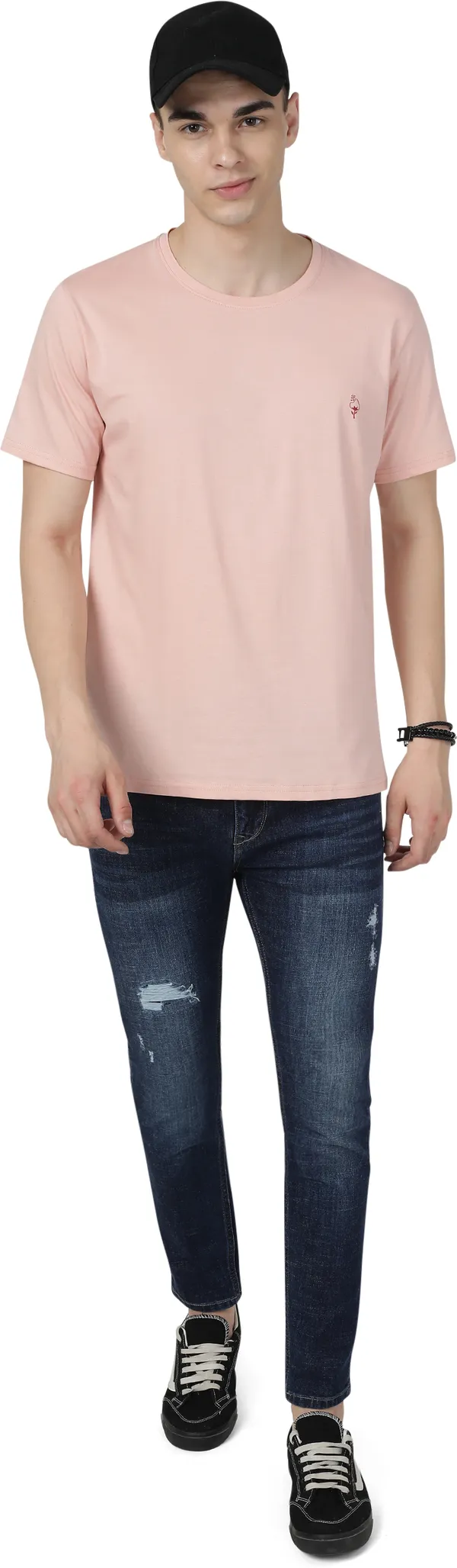 Orange_Cotton_Blend_Solid_T-Shirt_For_Men